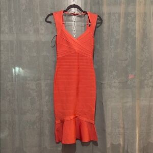 Vintage Herve Leger Coral Sleeveless Bandage Dress